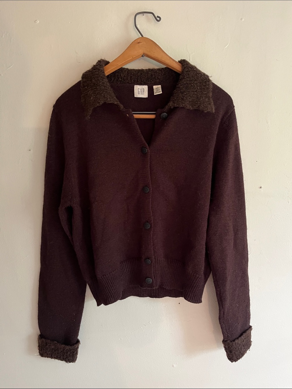 GAP VINTAGE 100% WOOL  Women's Dark Brown Button-Front Sweater Cardigan